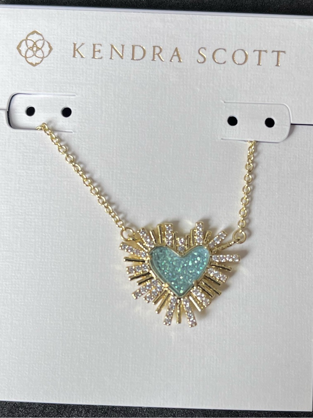 Kendra Scott Gold-tone Aqua Druzy Heart Sunburst Necklace